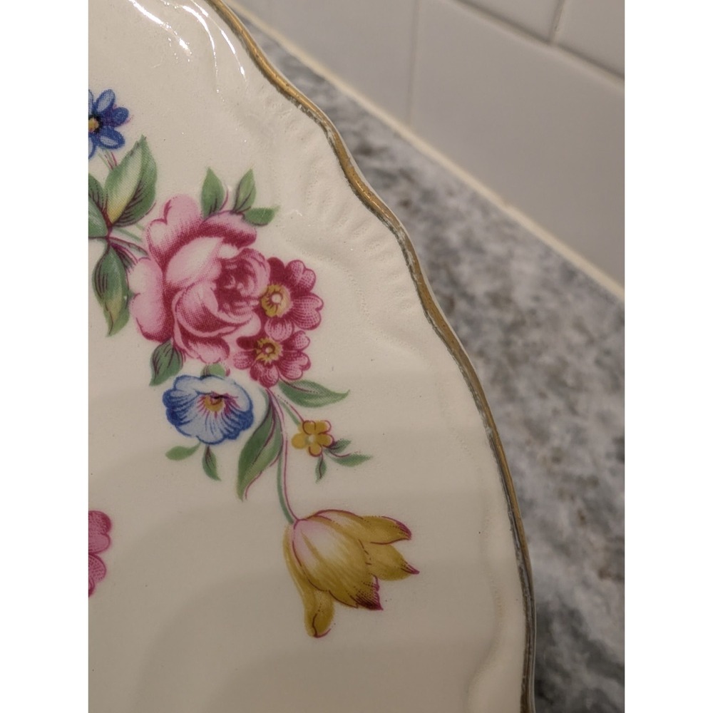Scio Pottery 1940's Hazel Round Vegetable Serving Bowl Floral Gold Trim 8‎ 1/2" - Picture 7 of 10